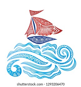 Sea and ship. Vector illustration