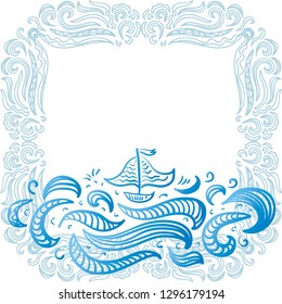 Sea and ship. Vector illustration