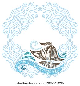 Sea and ship. Vector illustration