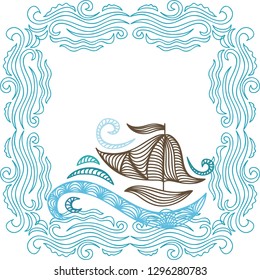 Sea and ship. Vector illustration