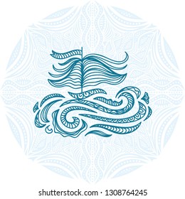 Sea and ship. Vector illustration