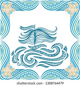 Sea and ship. Vector illustration