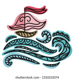 Sea and ship. Vector illustration
