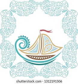 Sea and ship. Vector illustration