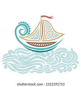 Sea and ship. Vector illustration