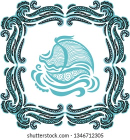 Sea and ship. Vector illustration