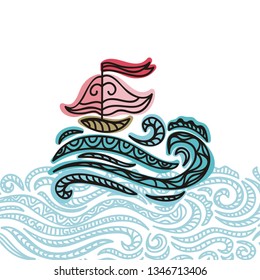 Sea and ship. Vector illustration
