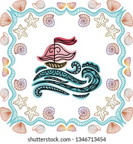 Sea and ship. Vector illustration