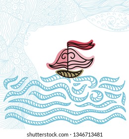 Sea and ship. Vector illustration