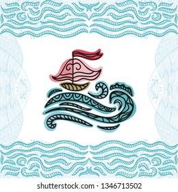 Sea and ship. Vector illustration