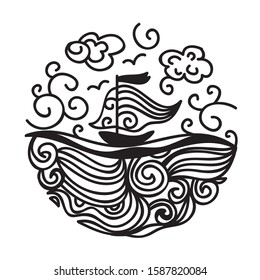 Sea and ship. Vector illustration