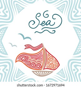 Sea and ship. Vector illustration
