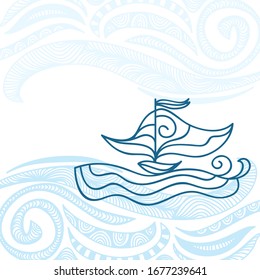 Sea and ship. Vector illustration