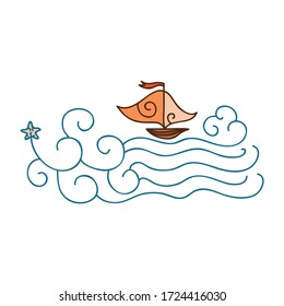 Sea and ship. Vector illustration