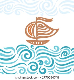 Sea and ship. Vector illustration
