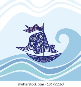 Sea and ship vector illustration