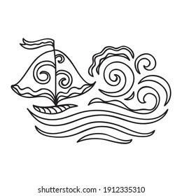 Mar y barco. Ilustración del vector