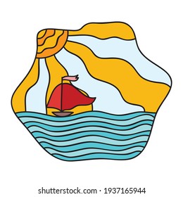 Sea and ship. Vector illustration