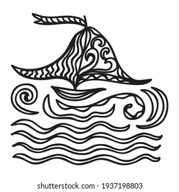 Mar y barco. Ilustración del vector