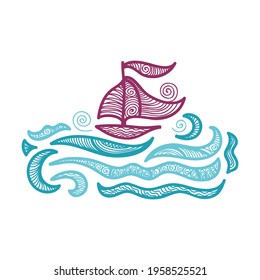 Sea and ship. Vector illustration
