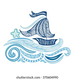 Sea and ship vector illustration
