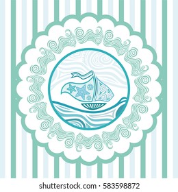 Sea and ship. Vector illustration.