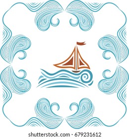 Sea and ship. Vector illustration.