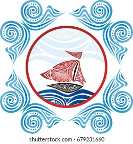 Sea and ship. Vector illustration.