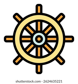 Sea ship wheel icon. Outline sea ship wheel vector icon color flat isolated