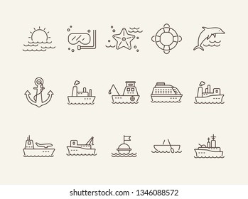 Sea shipment line icon set.Sea transportation concept. Vector illustration can be used for topics like marine, transport, travel