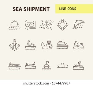 Sea shipment line icon set.Sea transportation concept. Vector illustration can be used for topics like marine, transport, travel