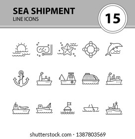 Sea shipment line icon set.Sea transportation concept. Vector illustration can be used for topics like marine, transport, travel