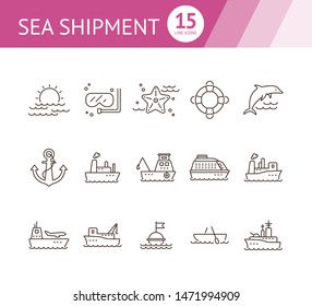 Sea shipment line icon set.Sea transportation concept. Vector illustration can be used for topics like marine, transport, travel