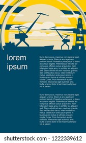 Sea shipping relative silhouettes. Field for text. Modern brochure, report or leaflet design template.