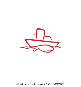 sea ships boat and fish for logo 
