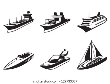 Sea ships and boats in perspective - vector illustration