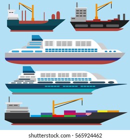 Sea ships flat icons.