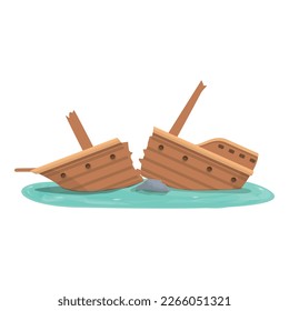 Sea shipwreck icon cartoon vector. Old ship. Ocean island