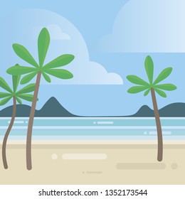 Sea Shore Beach Beautiful Seaside Landscape Summer Vacation Concept Flat Vector Illustration