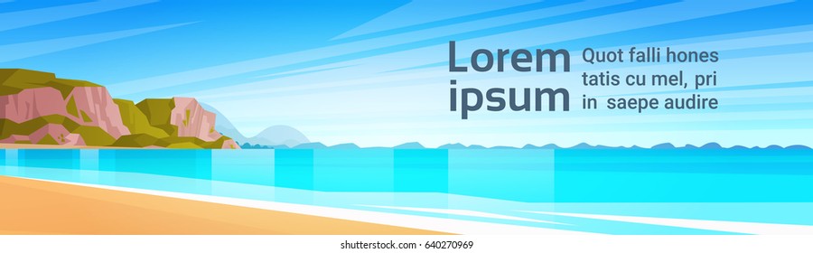 Sea Shore Sand Beach Summer Vacation Blue Sky Sun Flat Vector Lllustration