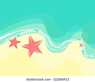 Sea shore and starfish (vector illustration)
