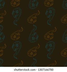 Sea shrimp seamless pattern. Stylization hand drawing