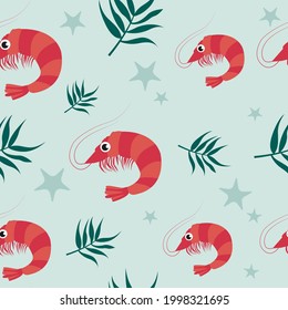 Sea shrimps seamless pattern. Marine vector illustration 
