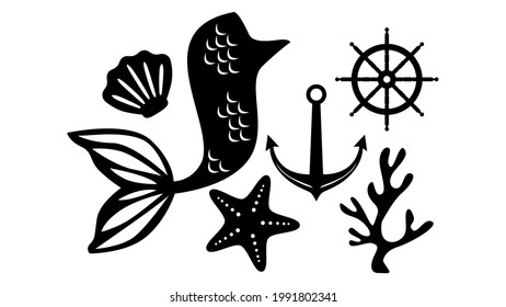 sea silhouette set vector illustration