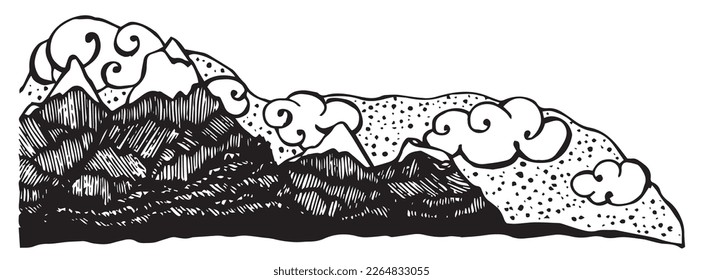 Sea sketch with elements and lighthouse. Hand drawn illustration converted to vector. Sea life vector hand drawn doodles. Black outline hand-drawn artwork. Whale, mermaid style.