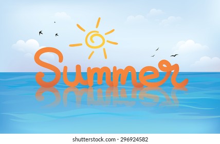 Sea and sky background with handwritten "Summer" typography