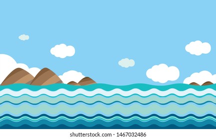 sea with sky clouds illustration design