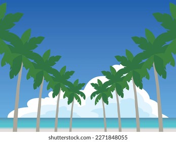 Sea, sky, clouds and palm landscape