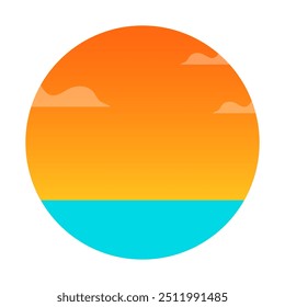 Mar E Céu Ao Entardecer Em Forma De Círculo