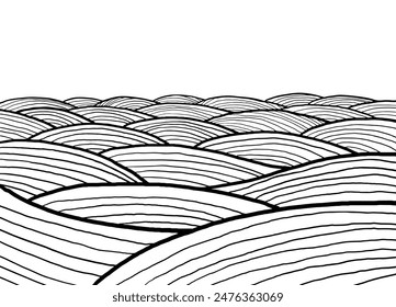 Sea skyline graphic black white seascape sketch illustration vector 